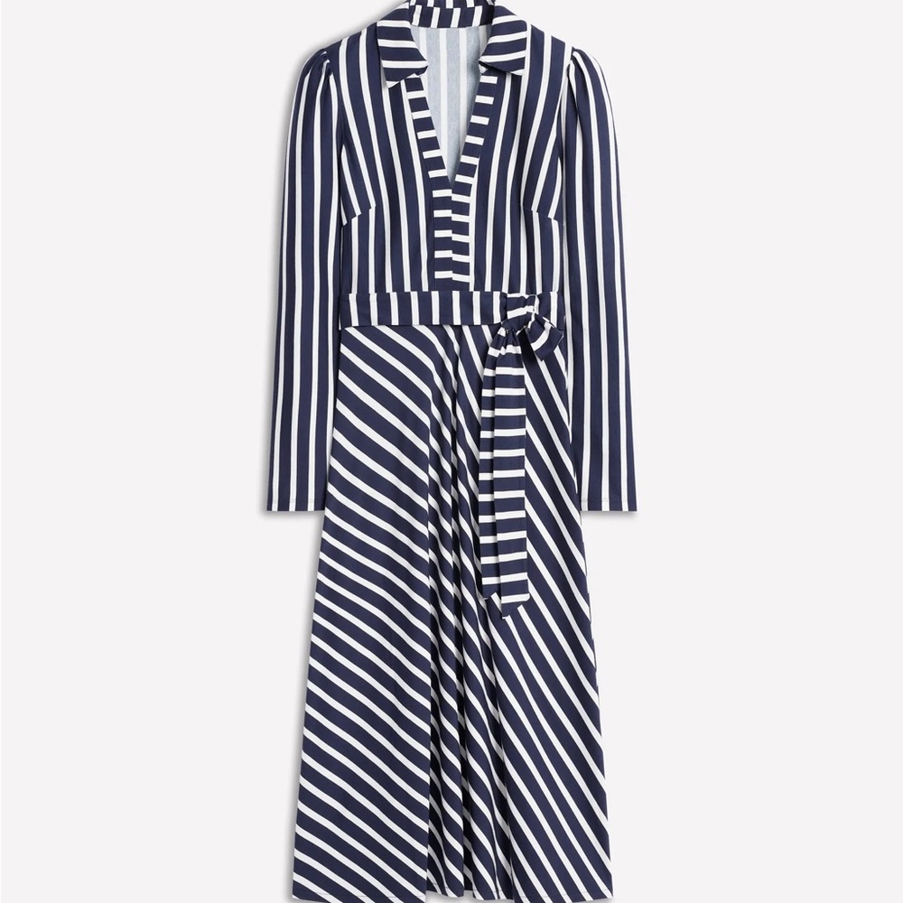 BODEN Imogen Navy Blue and White Striped Long Sleeve Dress